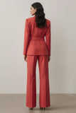 Red Long Sleeves Notched Lapel 2 Piece Prom Suits with Belt