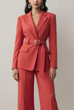 Red Long Sleeves Notched Lapel 2 Piece Prom Suits with Belt