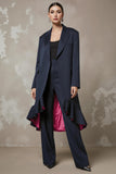 Navy 2 Piece Notched Lapel Long Sleeves Business Suits with Ruffles