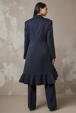 Navy 2 Piece Notched Lapel Long Sleeves Business Suits with Ruffles