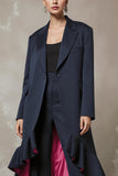 Navy 2 Piece Notched Lapel Long Sleeves Business Suits with Ruffles