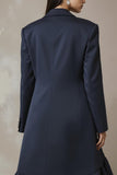 Navy 2 Piece Notched Lapel Long Sleeves Business Suits with Ruffles