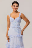Blue Corset Floral Chiffon Maxi Wedding Guest Dress with Ruffles