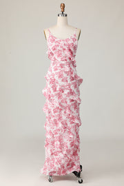 Maxi Blush Flower Sheath Ruffled Wedding Guest Dress with Slit