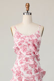 Maxi Blush Flower Sheath Ruffled Wedding Guest Dress with Slit