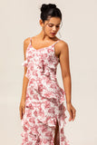 Blush Ruffled Flower Sheath Maxi Wedding Guest Dress with Slit