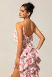 Blush Ruffled Flower Sheath Maxi Wedding Guest Dress with Slit