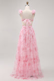 Blush Chiffon Floral V-Neck A Line Maxi Wedding Guest Dress