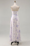 Lavender Floral Cut Out Font Twist Maxi Wedding Guest Dress with Slit