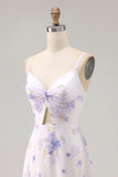 Lavender Floral Cut Out Font Twist Maxi Wedding Guest Dress with Slit