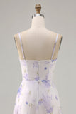 Lavender Floral Cut Out Font Twist Maxi Wedding Guest Dress with Slit