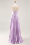 Lilac Strapless Pleated Maxi A Line Bridesmaid Dress