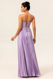 Lilac Strapless Pleated Maxi A Line Bridesmaid Dress