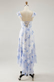 Pink Floral Tiered Chiffon Ruffled Maxi Wedding Guest Dress