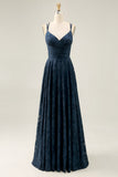 Navy Floral A Line Pleated Maxi Wedding Guest Dress