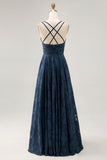 Navy Floral A Line Pleated Maxi Wedding Guest Dress