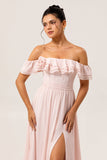 Blush Corset Floral Maxi Ruffled Bridesmaid Dress with Bow