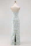 White Sage Sheath Floral Maxi Bridesmaid Dress with Pockets
