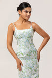 White Sage Sheath Floral Maxi Bridesmaid Dress with Pockets