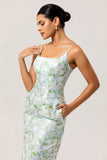 White Sage Sheath Floral Maxi Bridesmaid Dress with Pockets