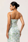 White Sage Sheath Floral Maxi Bridesmaid Dress with Pockets