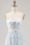 Pink Floral Chiffon Ruched Keyhole Maxi Wedding Guest Dress