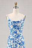 Blue Floral Cowl Neck Mermaid Maxi Wedding Guest Dress