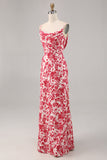 Blue Floral Cowl Neck Mermaid Maxi Wedding Guest Dress