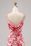 Blue Floral Cowl Neck Mermaid Maxi Wedding Guest Dress