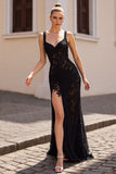 Black Lace Backless Mermaid Wedding Dress with Slit