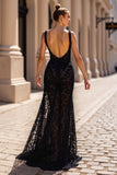 Black Lace Backless Mermaid Wedding Dress with Slit