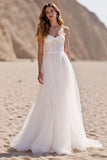 Ivory Corset Tulle Sweetheart Sweep Train Wedding Dress with Lace