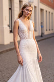 Ivory Chiffon Mermaid Sweep Train Wedding Dress with Lace