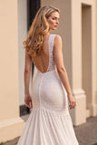 Ivory Chiffon Mermaid Sweep Train Wedding Dress with Lace