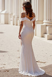 Ivory Mermaid Chiffon Ruched Sweep Train Wedding Dress with Slit
