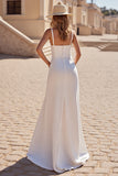 Ivory Sheath Boho Satin Sweep Train Wedding Dress