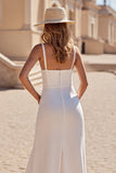 Ivory Sheath Boho Satin Sweep Train Wedding Dress