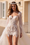 Ivory Long Sleeves Tulle Watteau Train Corset Wedding Dress with Lace