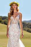 Ivory Mermaid Corset Lace Sweep Train Wedding Dress