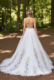 Ivory Floral Ball Gown Tulle Sweep Train Wedding Dress