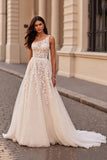 Ivory Chiffon One Shoulder Sweep Train Wedding Dress with Appliques