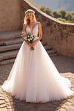 Tulle Ivory A-Line Spaghetti Straps Wedding Dress with Lace