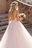 Tulle Ivory A-Line Spaghetti Straps Wedding Dress with Lace