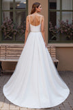 Sparkly Ivory Chiffon Corset Scoop Neck Boho Wedding Dress with Beading