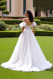 Tulle Ivory Corset Ruffled Ball Gown Wedding Dress with Lace