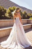 Corset Deep V-Neck Backless Ivory Wedding Dress with Appliques