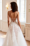 Tulle A Line Ivory Sweep Train Wedding Dress with Appliques