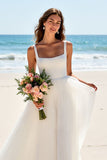 Chiffon Ivory Scoop Neck A Line Sweep Train Beach Wedding Dress