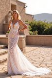 Mermaid Ivory Lace Spaghetti Straps Sweep Train Wedding Dress