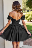 Black Tulle A Line Corset Short Prom Dress